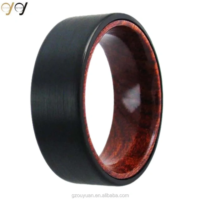 Wholesale Jewelry Whisky Barrel Mens Wood Wedding Band Black Tungsten Wood Ring