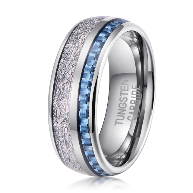 Wholesale Custom 8mm Silver Tungsten Carbide Finger Ring Men Women Couple Koa Wood Inlay Comfort Fit