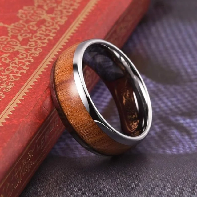 Wholesale Price Couple Wedding Bands 8mm and 6mm Real Koa Wood Tungsten Wedding Rings for Women Men Jewelry Rings