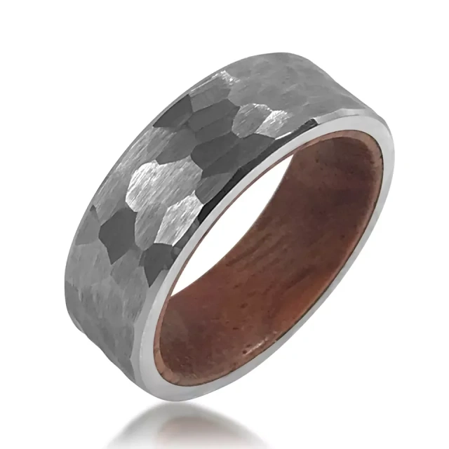Best Price Fashionable Tungsten Steel Ring 8mm High Quality Brushed Center Inlaid Whiskey Barrel Wood Beveled Edges Number Shape