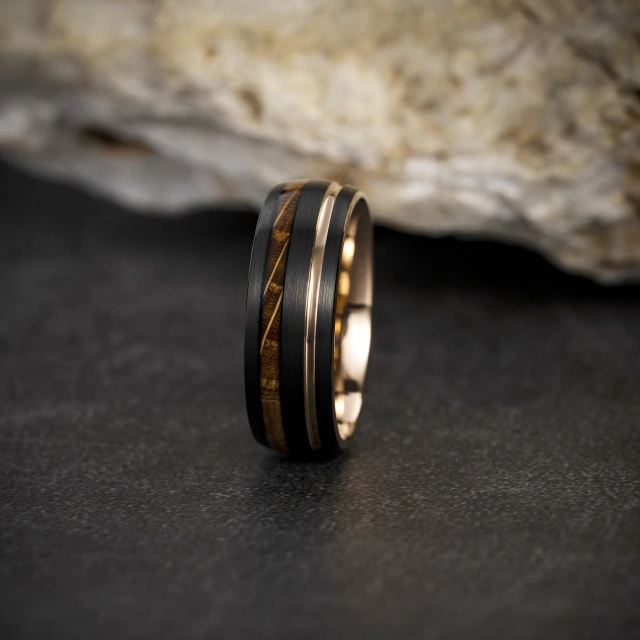 Luxury 18K Gold Plated Tungsten Ring Koa Wood for Men and Women Wood Inlay Tungsten Ring Wedding Band comfort It Ring