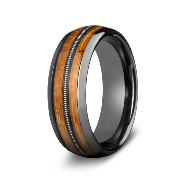 8mm 6mm 4mm Tungsten Ring with Koa Wood Men Tungsten Carbide Ring with Guitar String