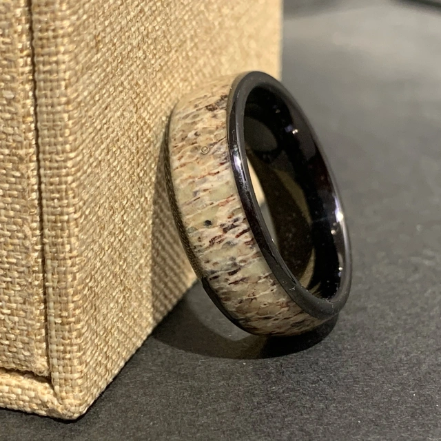 Custom Couple Bands Antler Inlay Metal Color Hammered Tungsten Carbide Rings