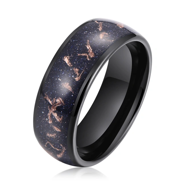 Fashion Jewelry 8mm Whisky Wood Black Tungsten Ring for Men Women Fashion Engagement Wedding Band Rings