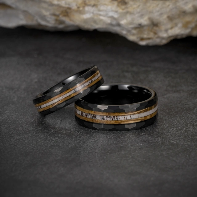Popular Custom Design Tungsten Jewelry 8mm Hammered Tungsten Whiskey Barrel Ring Tungsten Antler Ring Men Rings
