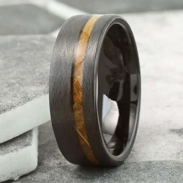 Wholesale Price 8mm Tungsten Ring Wood Inlay Men Simply Luxury Ring Black Plated with groove comfort It Ring