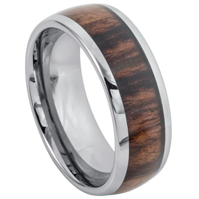 Comfortable Fit 8mm Wood InlayTungsten Carbide Wedding Ring Fashionable Engagement Ring for Men and Women Gift