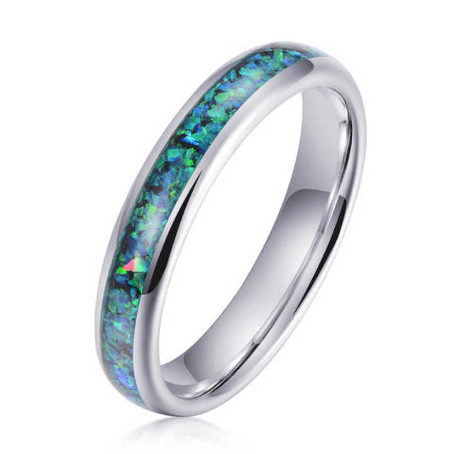 Fashion Jewelry 4mm Dome Highly Polished Tungsten Ring Man Opal Inlay Ring for Man