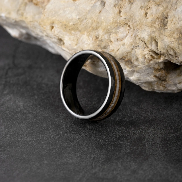 Popular Custom Design Tungsten Jewelry 8mm Hammered Tungsten Whiskey Barrel Ring Tungsten Antler Ring Men Rings