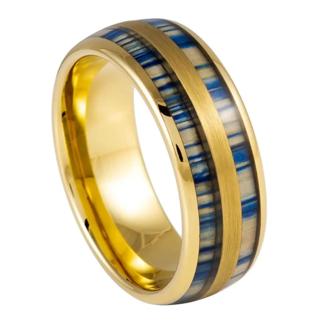 Ouyuan Jewelry Fashion Men Polish Surface Tungsten Ring Inlay Whisky Koa Wood Wedding Band Men and Women Couple Ring