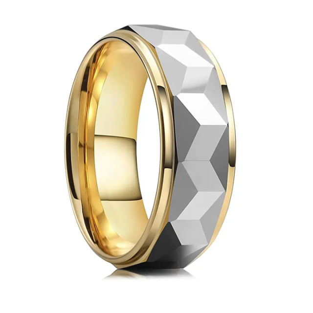 Ouyuan Wholesale 18K Gold Plated Tungsten Ring Wedding Geometric Rings Couple Set Gift Rings for Men Comfort Fit