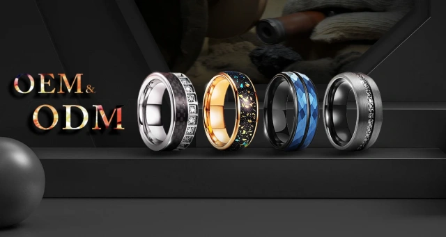 OEM Tungsten Carbide Wedding Band Inlay Imitated Meteorite Antler Rings 18K Rose Gold Tungsten Rings Men