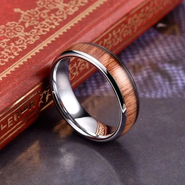 Wholesale Price Couple Wedding Bands 8mm and 6mm Real Koa Wood Tungsten Wedding Rings for Women Men Jewelry Rings