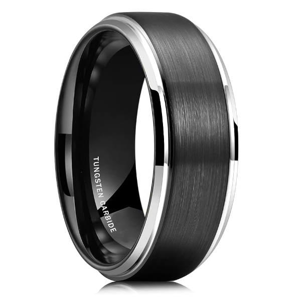 Fashion Jewelry Luxury Black Silver Brushed Tungsten Carbide Rings Gold Step Edge Tungsten Men Ring for Wedding Engagement
