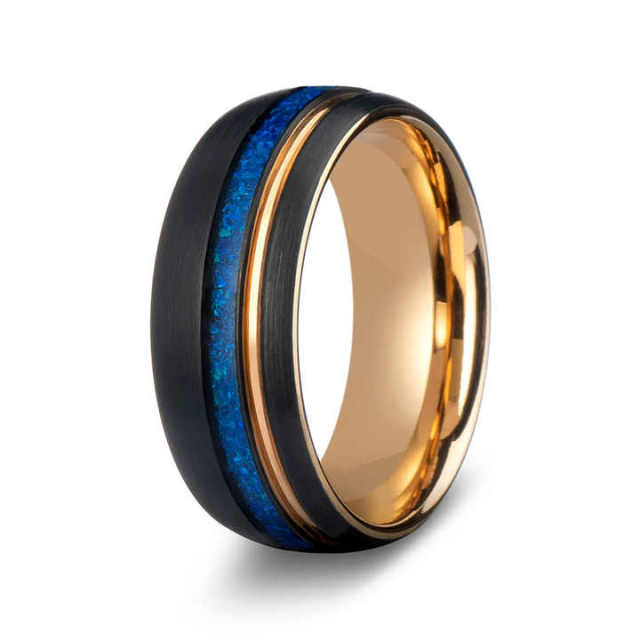 Comfort Fit Tungsten Carbide Ring 8MM  Blue Opal Inlay Tungsten Ring for Men