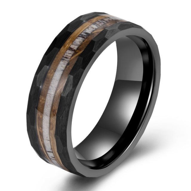 Popular Custom Design Tungsten Jewelry 8mm Hammered Tungsten Whiskey Barrel Ring Tungsten Antler Ring Men Rings