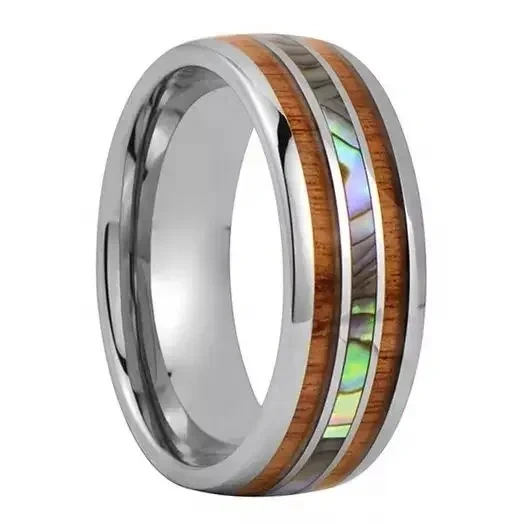 Custom 8mm Whisky Koa Wooden Inlay Ring Tungsten Carbide Ring for Men Women Wedding Band Comfort Fit