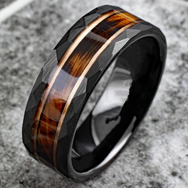 Wholesale Price Whiskey Barrel Wood Inlay Men and Women Tungsten Carbide Ring Wedding Engagement Band Comfort Fit
