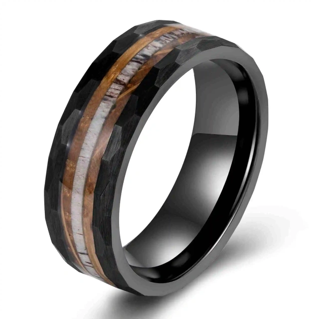 Luxury Men Ring Tungsten Carbide Ring Classic 8mm Men Black Plated Inlay Wood Unisex Tungsten Ring Fashion Jewelry Confirm Fit