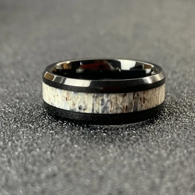 Fashion Jewelry 8mm New Arrival Black Tungsten Ring Men Women Fashion Engagement Wedding Band Deer Antler Inlay