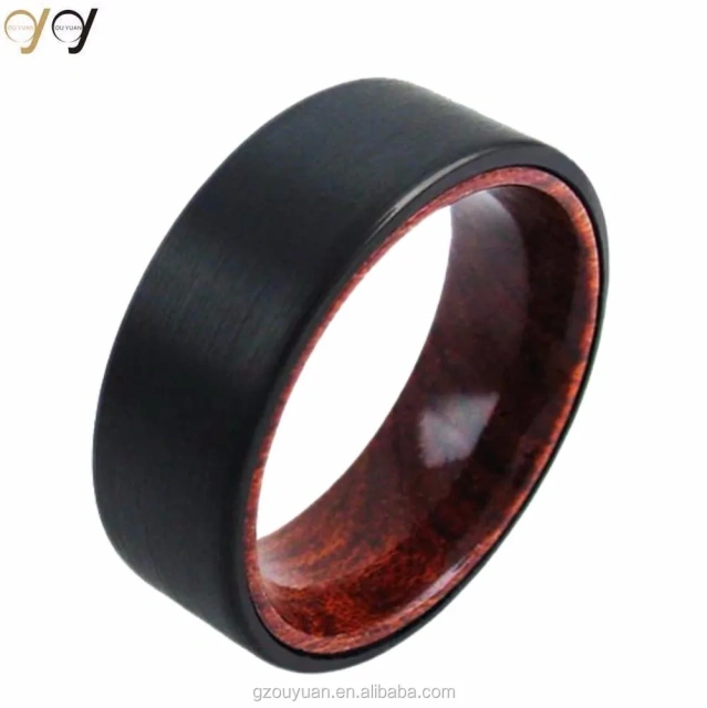 Wholesale Jewelry Whisky Barrel Mens Wood Wedding Band Black Tungsten Wood Ring