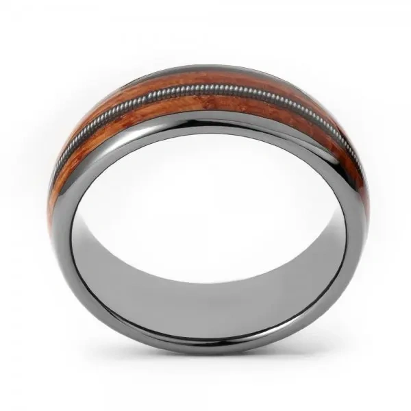 8mm 6mm 4mm Tungsten Ring with Koa Wood Men Tungsten Carbide Ring with Guitar String