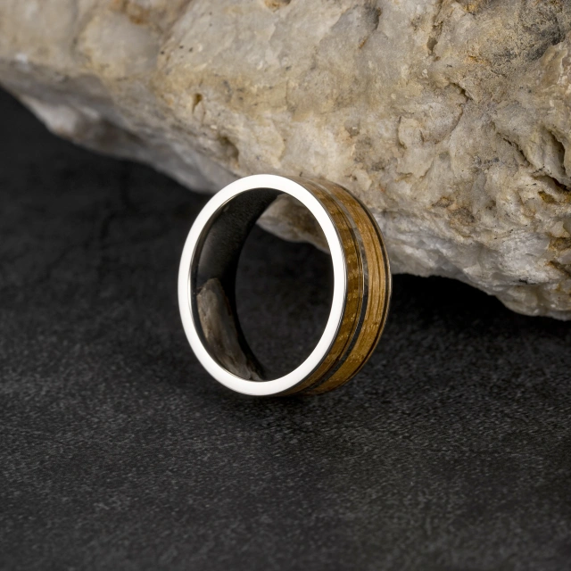 Fashion Jewelry 8mm Tungsten Brand Ring Real Wood Inlay Silver Tungsten Ring for Men Rings