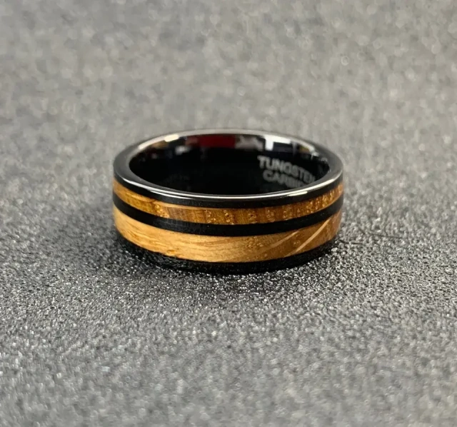 Personalized Ring 8mm Whisky Koa Wood Tungsten Carbide Ring for Men Women Engagement Wedding Band Comfort Fit