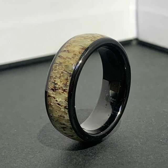 Custom Couple Bands Antler Inlay Metal Color Hammered Tungsten Carbide Rings