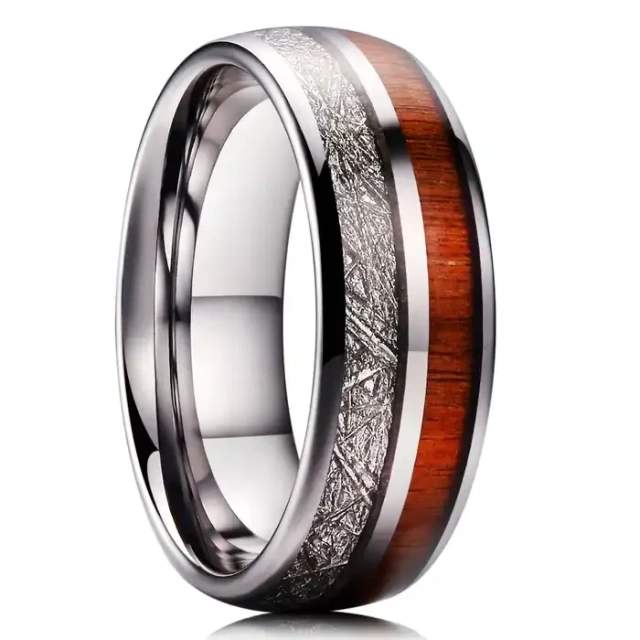Jewelry 8mm Whisky Barrel Oak Wood Inlay Tungsten Carbide Ring for Men Women Fashion Engagement Wedding Band