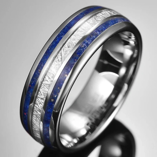 Fashion Jewelry Custom Engrave Man Ring Inlay Real Lapis Lazuli Stone Tungsten Rings Wedding Tungsten Rings Men Silver