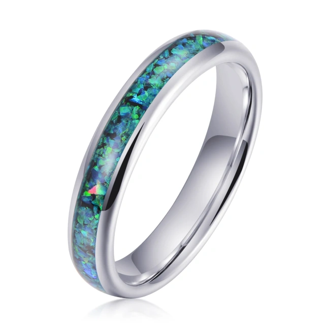 Fashion Jewelry 4mm Dome Highly Polished Tungsten Ring Man Opal Inlay Ring for Man