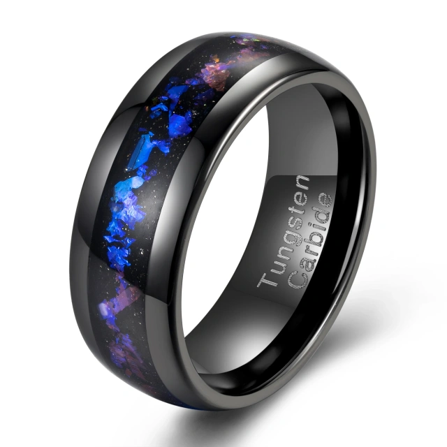 Fashion Men Jewelry 8mm Blue Opal galaxy Ring Luxury Band Tungsten Ring for Men and Women Wedding Ring