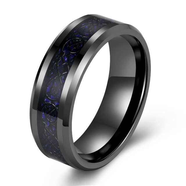 Luxury Jewelry Tungsten Ring Inlay Carbon Fiber Wedding Band Dragon Tungsten Ring for Men and Women Couple comfort It Ring