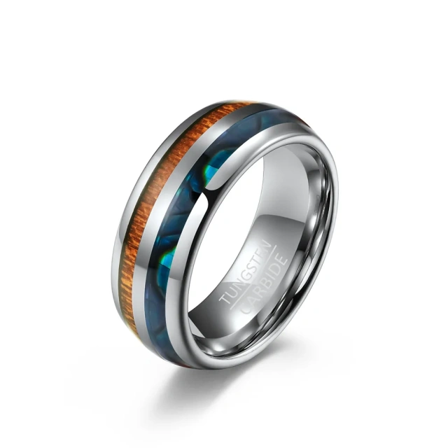 New Arrival Men's/Women's Fashion Tungsten Carbide Ring Ready to Ship with Wood Abalone Shell Inlay for Both Genders