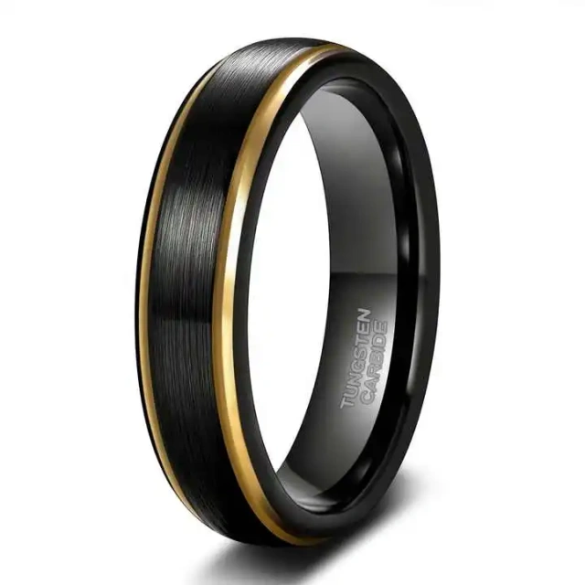 Fashion Jewelry Luxury Black Silver Brushed Tungsten Carbide Rings Gold Step Edge Tungsten Men Ring for Wedding Engagement