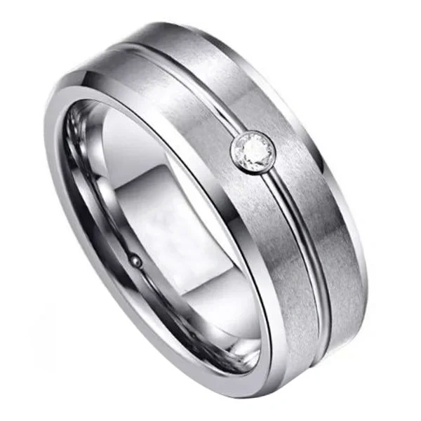 CZ Inlay Luxury Tungsten Men Fashion Jewelry Tungsten Carbide Men Rings