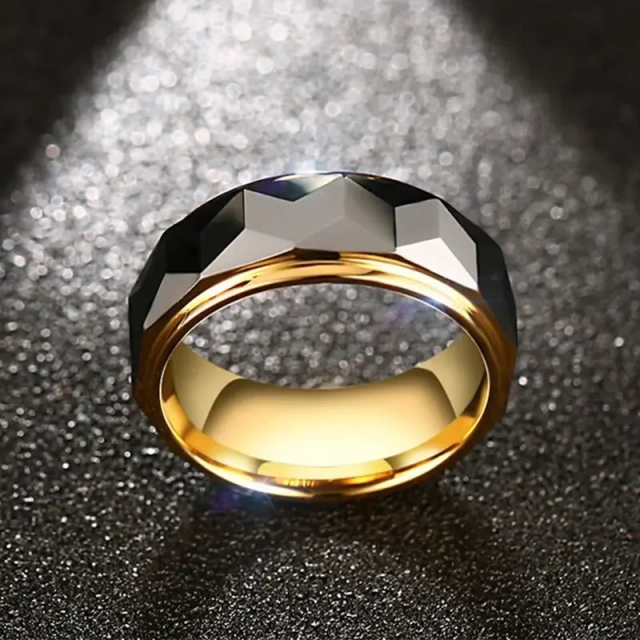 Ouyuan Wholesale 18K Gold Plated Tungsten Ring Wedding Geometric Rings Couple Set Gift Rings for Men Comfort Fit
