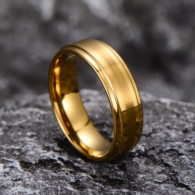 High-end Men Jewelry Ring 24K Gold Plated Matte Finished Wedding Bands Couple Rings Tungsten Fashion Jewelry Rings