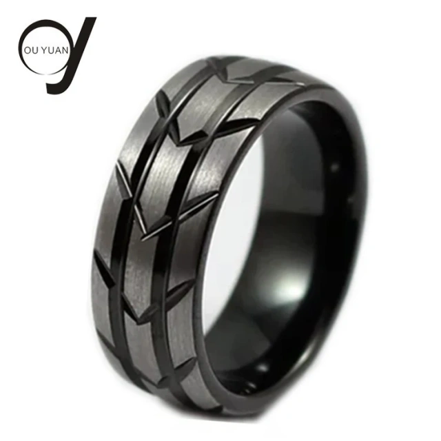 Camo Wedding Man Bands Black Tungsten Carbide Ring Grooved Big Engagement Ring