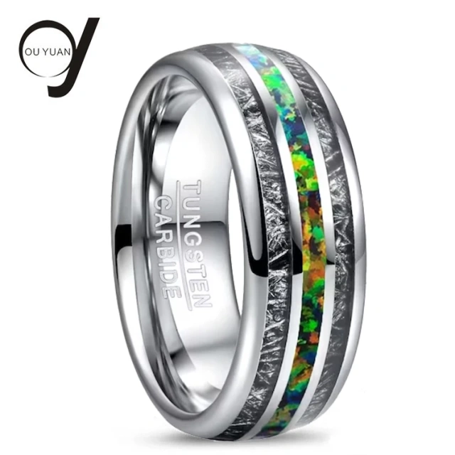 Mens Wedding Band Man Opal Ring Tungsten Opal and Meteorite Ring,8mm Engagement Rings for Women 1pcs/opp Bag Customized Size