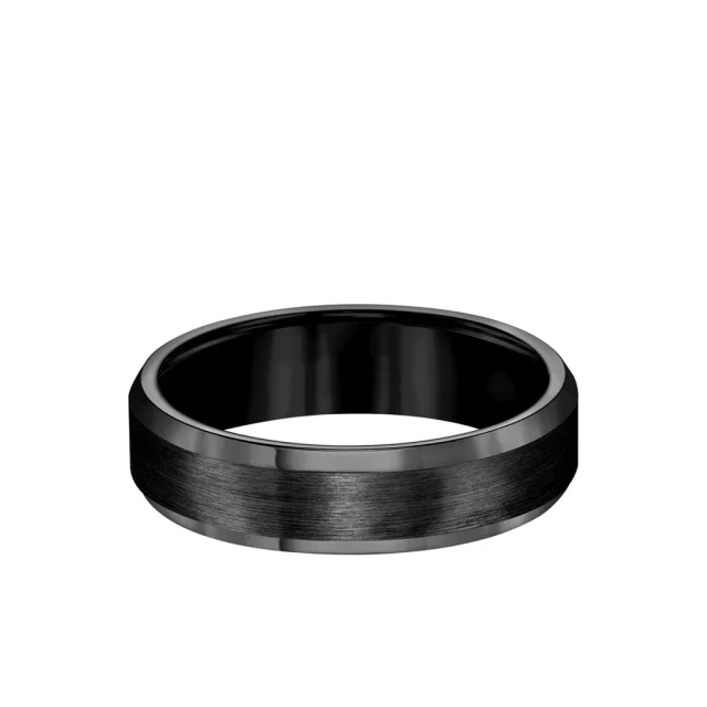 Luxury Men Rings 7MM Tungsten RAW Black DLC Ring Matte Finish and Bevel Edge