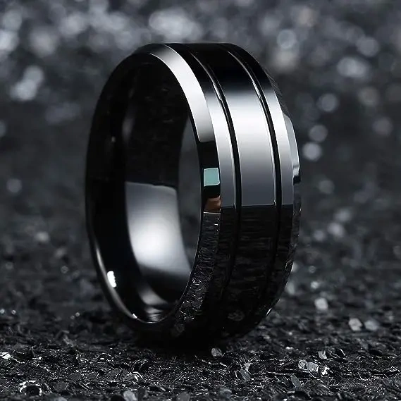 Luxury Blue Black Plated Tungsten Carbide Rings with groove Men Rings Jewelry Rings
