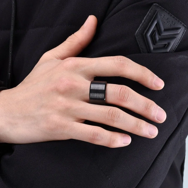 Wholesale Custom Jewelry 15mm Beveled Matte Finish Fashion Engagement Wedding Band Black Tungsten Carbide Ring for Men Women