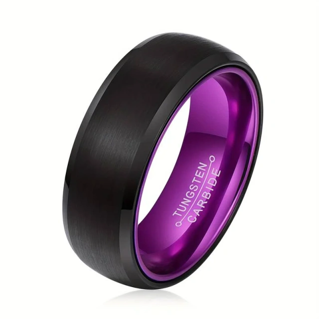 Men's Tungsten Carbide Black and Red Wedding Band Engagement Ring Anodized Aluminum Interior Comfort Fit 8mm