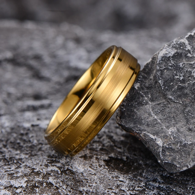 High-end Men Jewelry Ring 24K Gold Plated Matte Finished Wedding Bands Couple Rings Tungsten Fashion Jewelry Rings