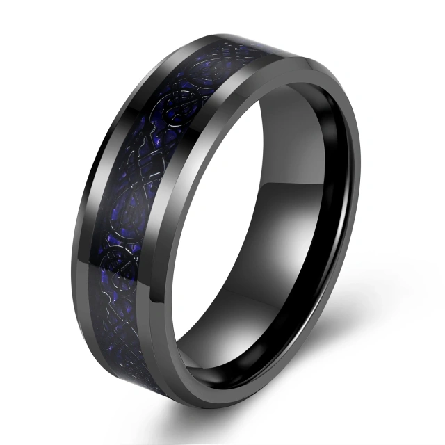 Luxury Jewelry Tungsten Ring Inlay Carbon Fiber Wedding Band Dragon Tungsten Ring for Men and Women Couple comfort It Ring
