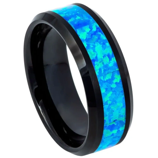 Wholesale 8MM Tungsten Carbide Wedding Rings for Men Arrived Opal Stones Inlay for Engagement Gift Party Anniversary