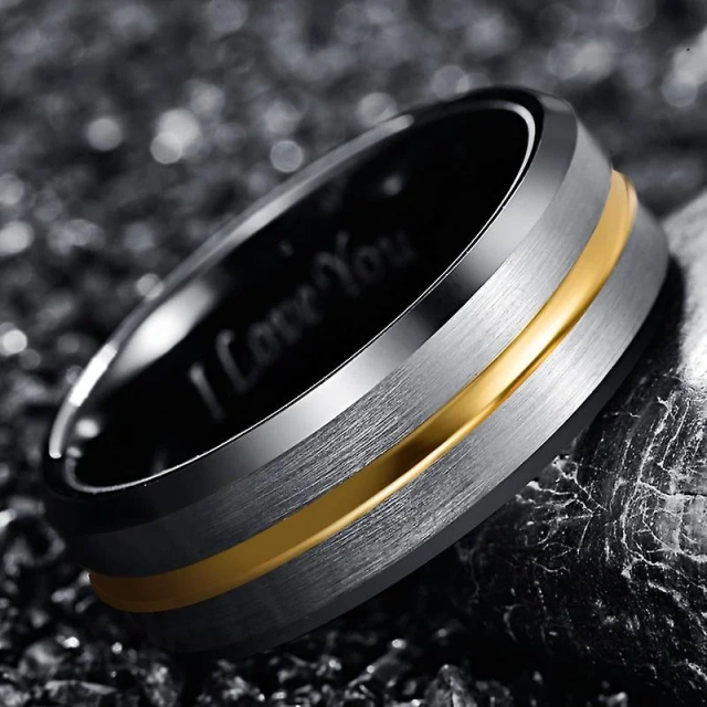 New Design Fashion Jewelry Grooved Brushed Tungsten Ring Black Men Rings for Valentine's Day Gifts