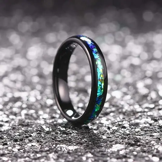 Luxury 4mm High Polished Men and Women Ring Inlay Dark Blue Opal Tungsten Carbide Ring Rose Gold Plated Opal Rings